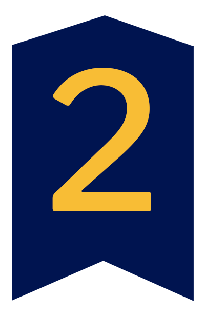Blue chevron shape, with gold #2 in the center