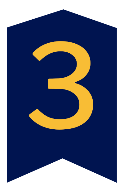 Blue chevron shape, with gold #3 in the center