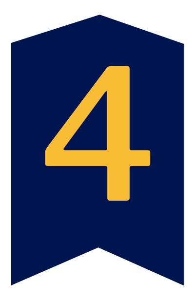 Blue chevron shape, with gold #4 in the center
