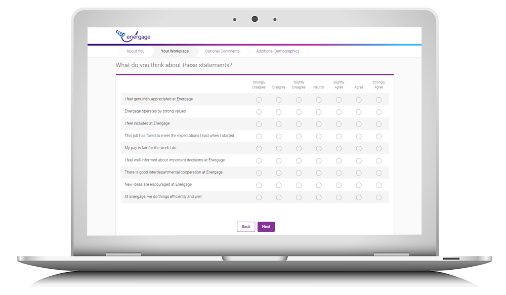 Energage Workplace Survey screenshot on laptop